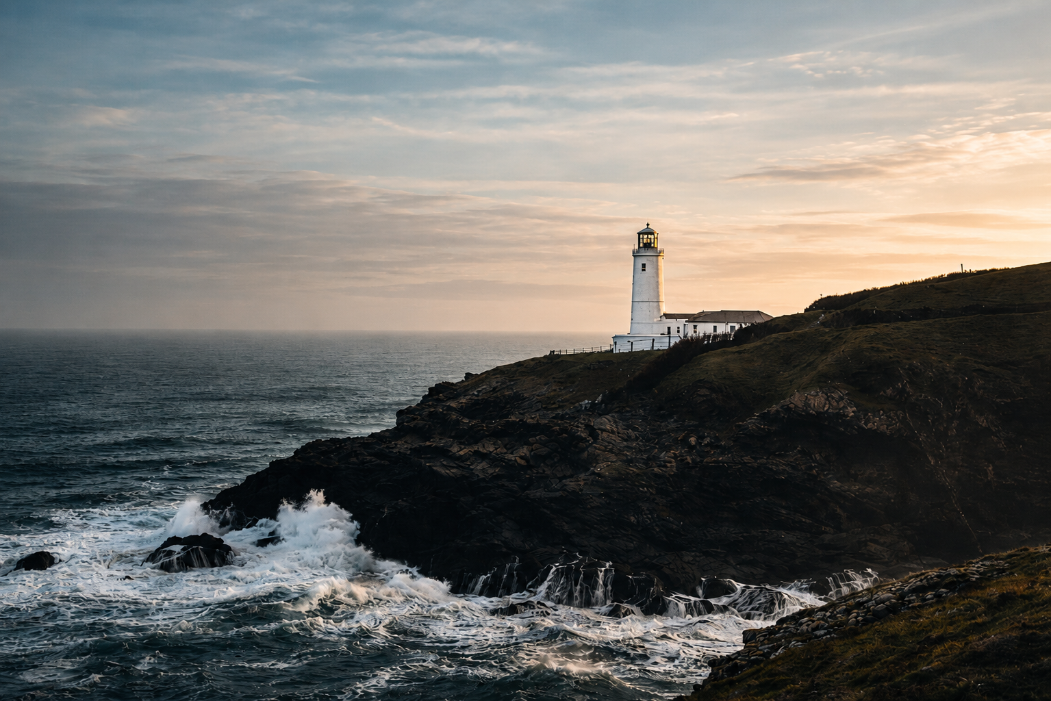 Trevose Lighthouse at golden hour, Cornwall coast